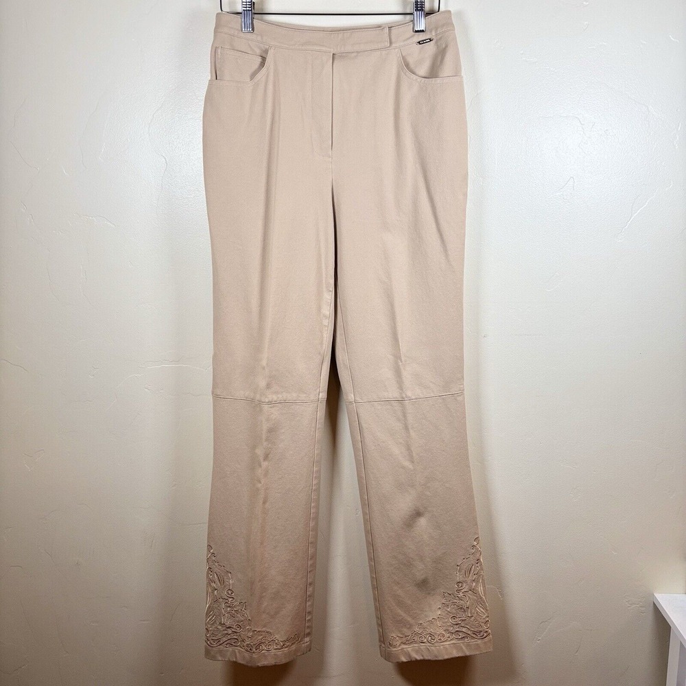 St. John Sport by Marie Gray‎ Pants Size 8 Tan Khaki Stretch Embroidered Chinos